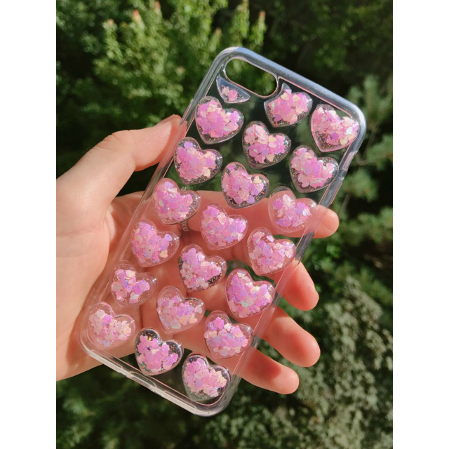 New Heart Glitter Embossed Aqua Pink Case iPhone 7