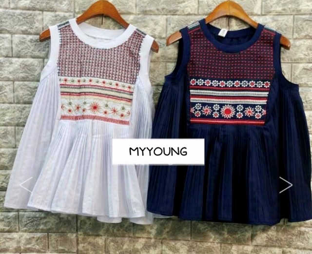 Embroidery Wrinkle Sleeveless Blouse Tee My Young