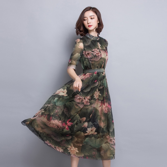 New Women Dress Imported China neck flower short s