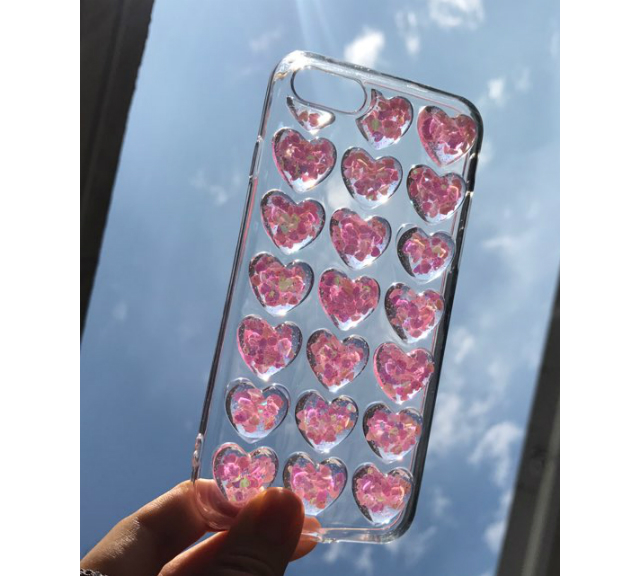New Heart Glitter Embossed Aqua Pink Case iPhone 7