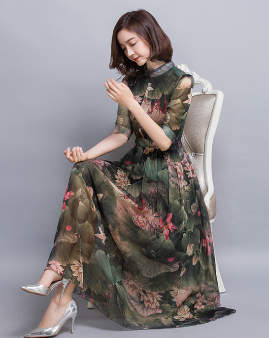 New Women Dress Imported China neck flower short s