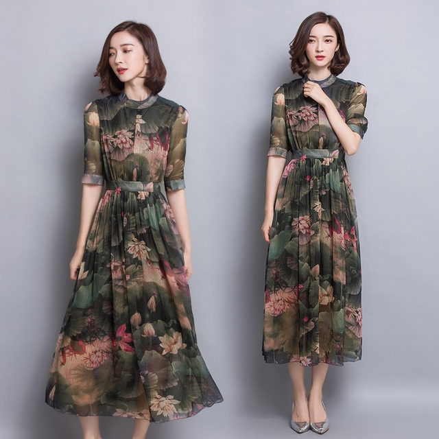 New Women Dress Imported China neck flower short s