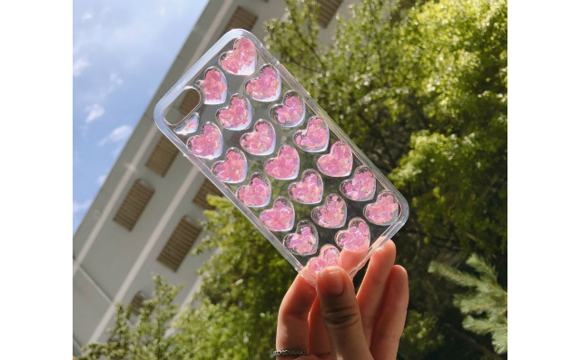 New Heart Glitter Embossed Aqua Pink Case iPhone 7