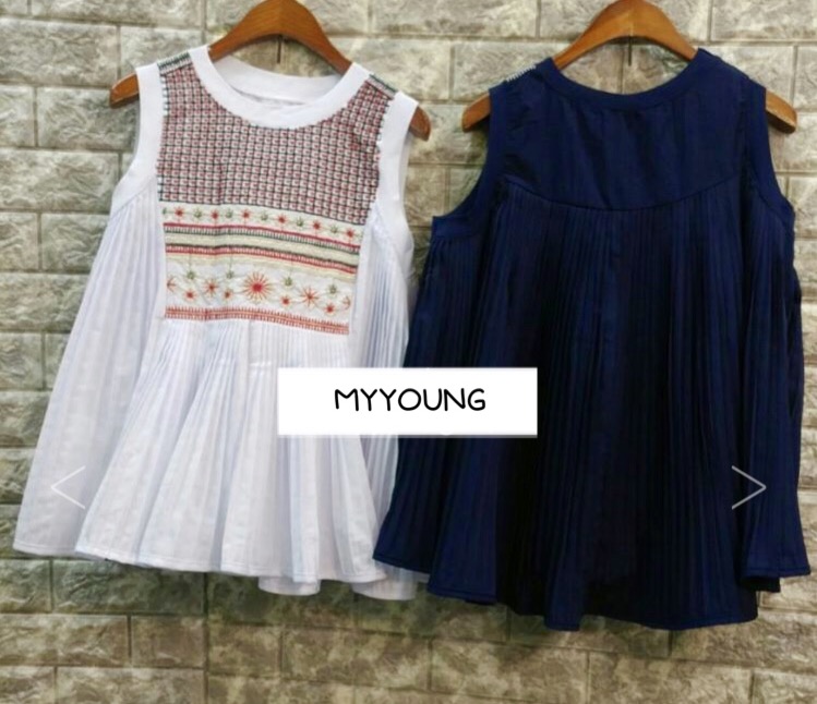 Embroidery Wrinkle Sleeveless Blouse Tee My Young