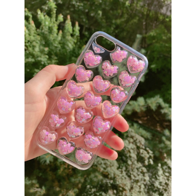 New Heart Glitter Embossed Aqua Pink Case iPhone 7