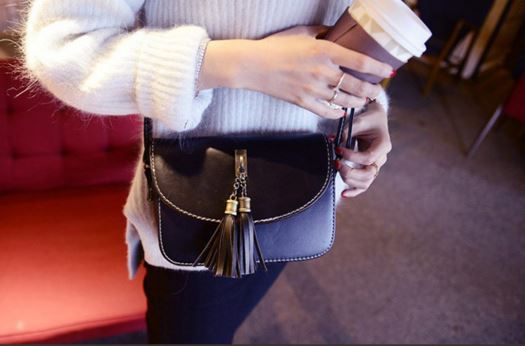 New Wonder Black Half Moon Tassel Mini Cross Back 