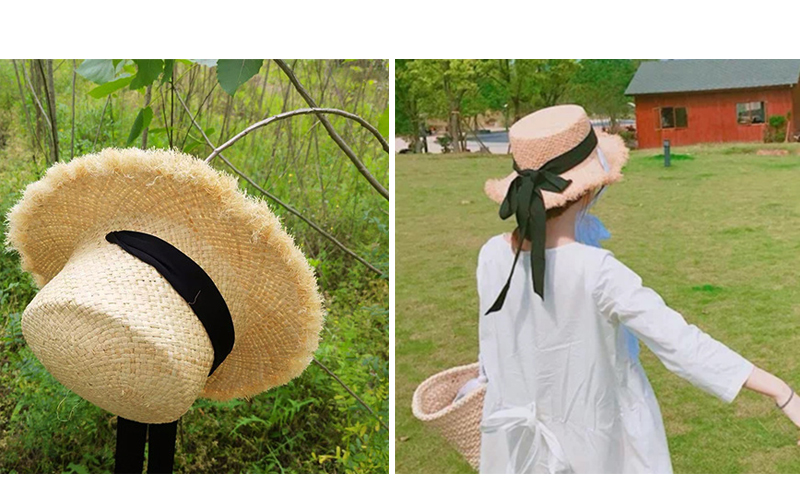 New Women's Hat Raffia Ribbon Hat Beachfront Lo