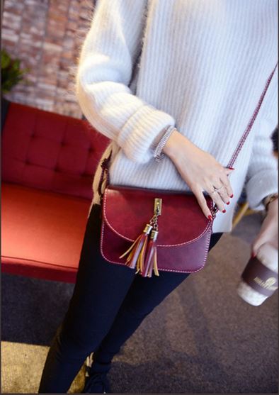 New Wonder Black Half Moon Tassel Mini Cross Back 