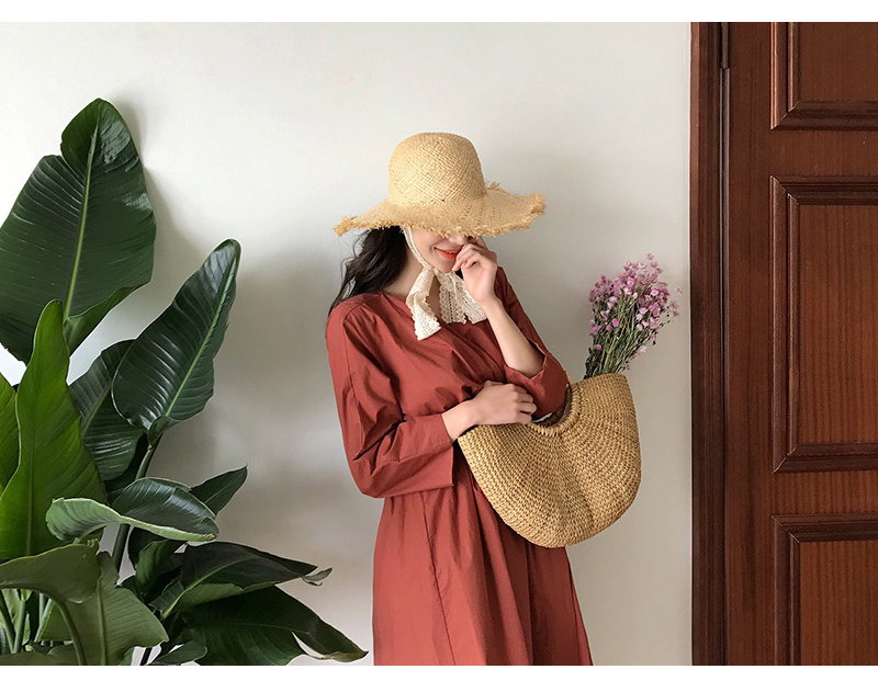 New Women's Hat Raffia Ribbon Hat Beachfront Lo