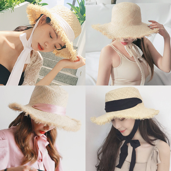 New Women's Hat Raffia Ribbon Hat Beachfront Lo