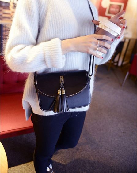 New Wonder Black Half Moon Tassel Mini Cross Back 