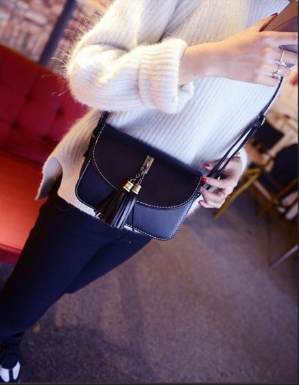 New Wonder Black Half Moon Tassel Mini Cross Back 