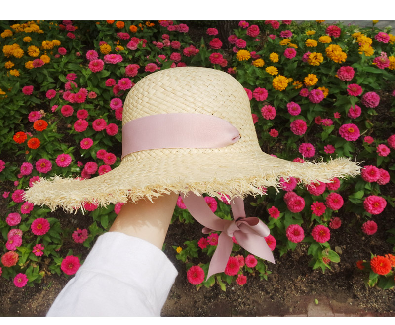 New Women's Hat Raffia Ribbon Hat Beachfront Lo