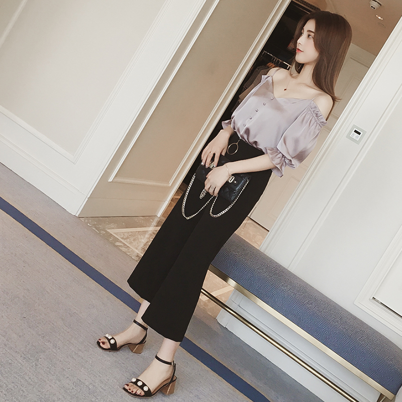 New Women's Pants O-ring Black Wide Slacks Femi