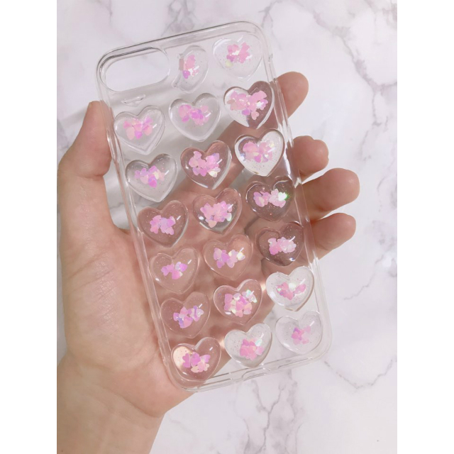 New Heart Glitter Embossed Aqua Pink Case iPhone 7