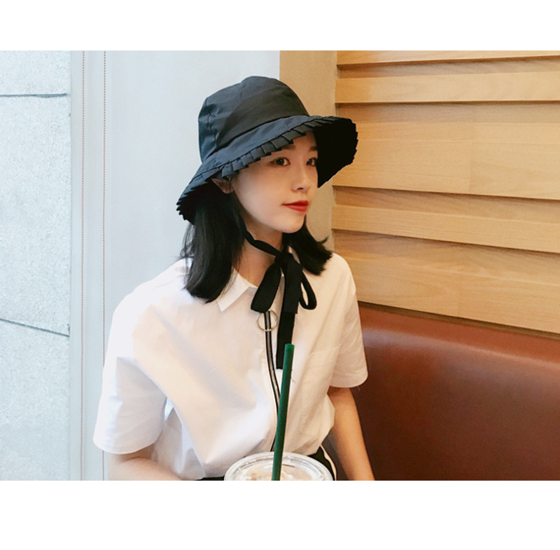 Women Sun Hats Pleat Ribbon Buckets Hat Women's