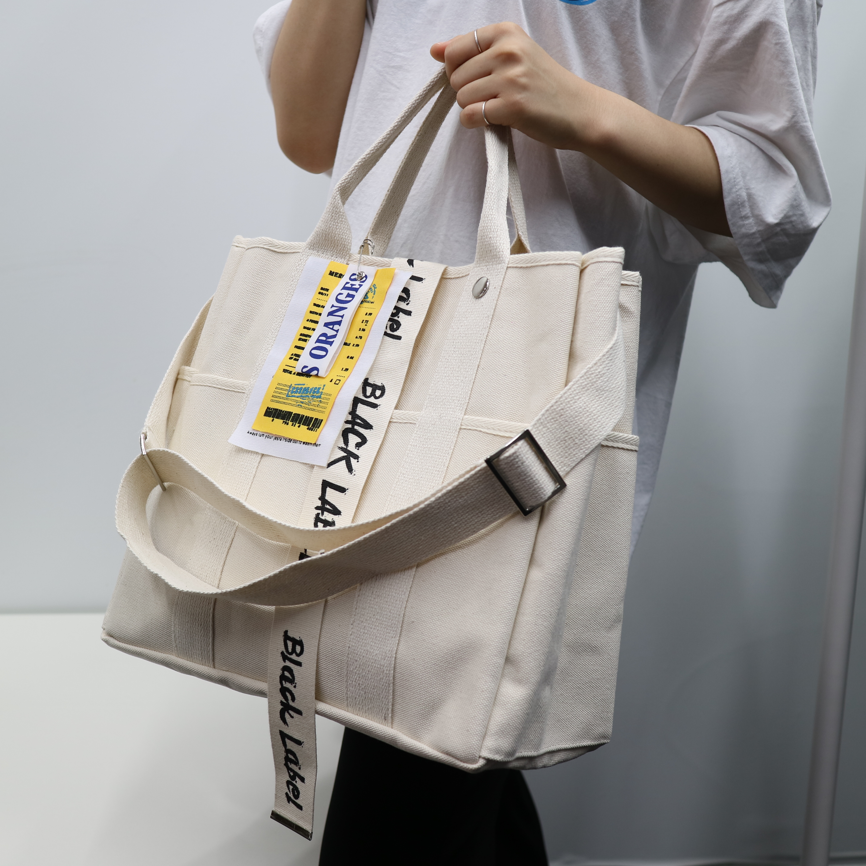 Black Label Canvas Eco Bag Ladies Vacance Look Nat