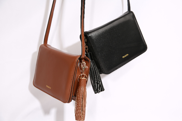 New Mini Square Tassel Cross Bag 2COL Leather Leat