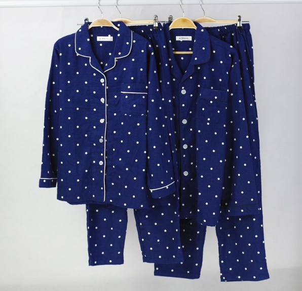 New Dot Navy Couple Cotton Pajamas