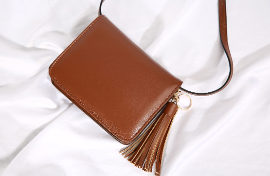 New Mini Square Tassel Cross Bag 2COL Leather Leat