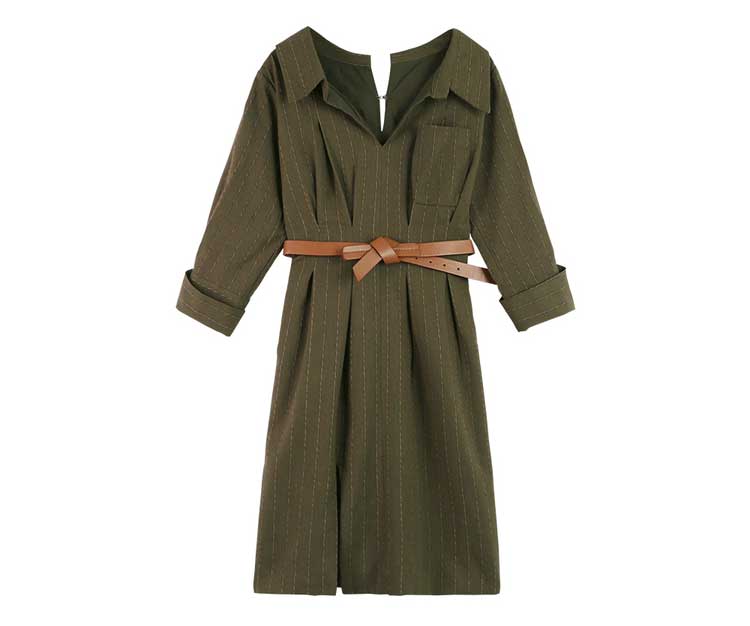 New Stripe Side Shirt Dress Khaki, Belt set Women&