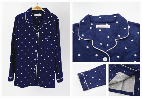New Dot Navy Couple Cotton Pajamas