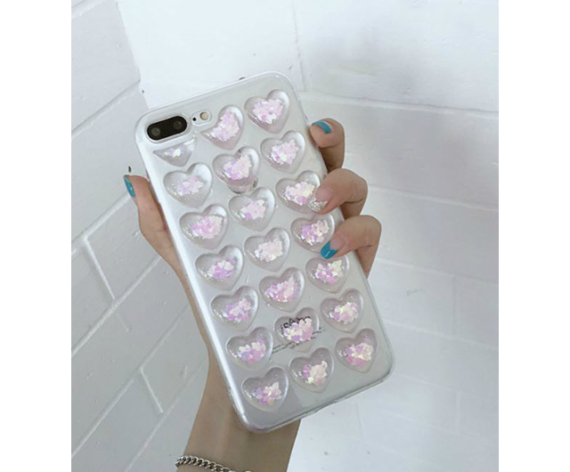 New Heart Glitter Embossed Aqua Pink Case iPhone 7