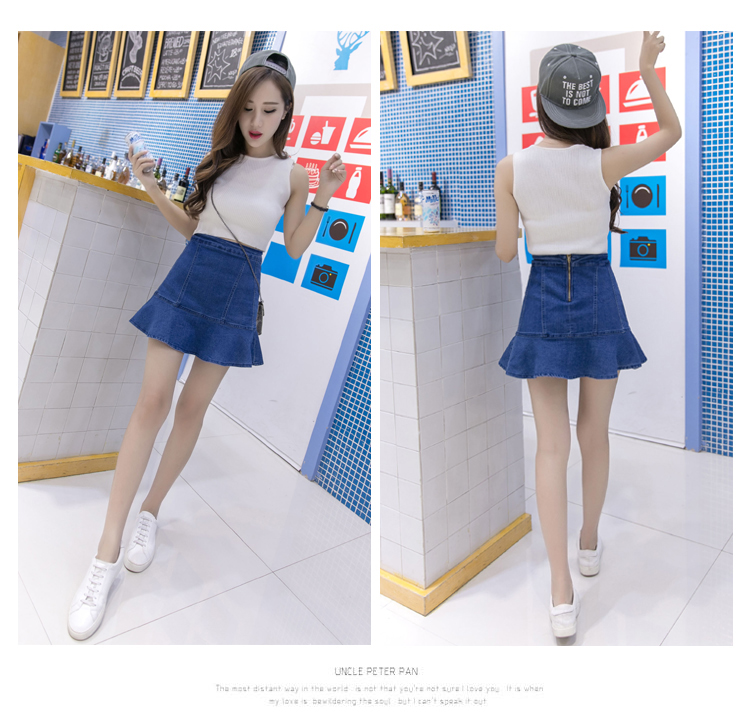 Denim Skirt Frilly high-waisted vintage denim jean