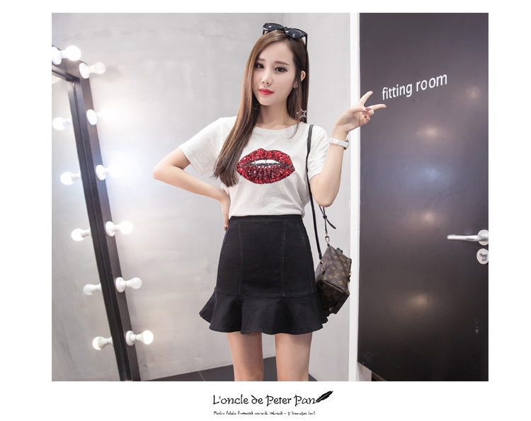 Denim Skirt Frilly high-waisted vintage denim jean