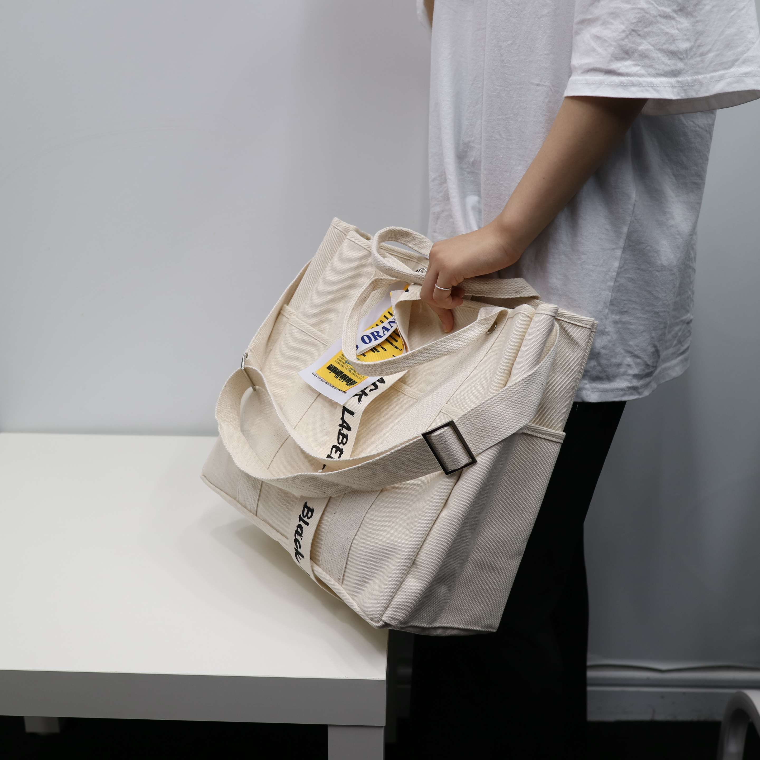 Black Label Canvas Eco Bag Ladies Vacance Look Nat