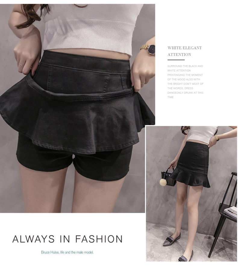 Denim Skirt Frilly high-waisted vintage denim pant