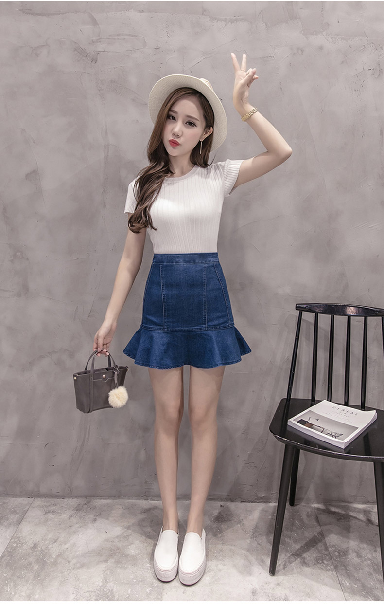 Denim Skirt Frilly high-waisted vintage denim pant