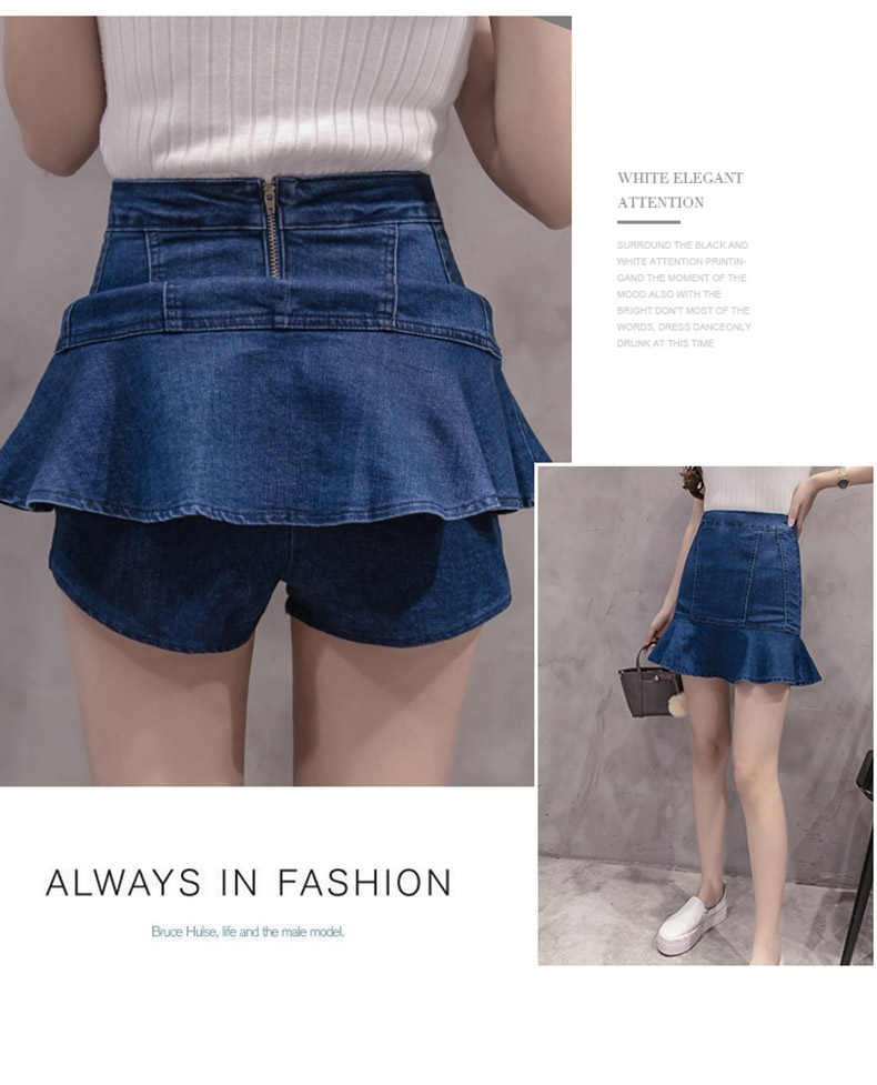 Denim Skirt Frilly high-waisted vintage denim pant