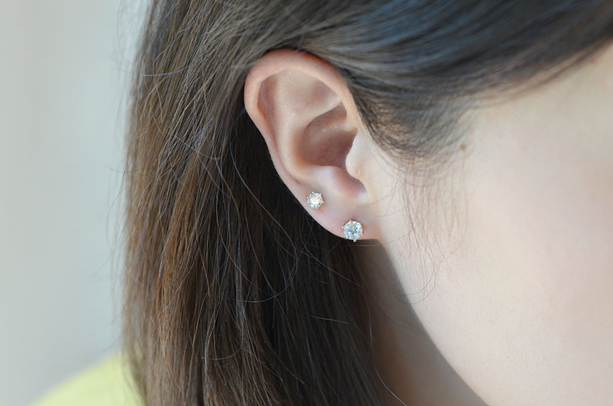 Diamond Cutting 14k Cubic Earring 4mm, 5mm