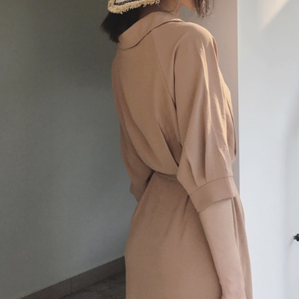V-neck Double Chiffon Trench Autumn Long Dress La 
