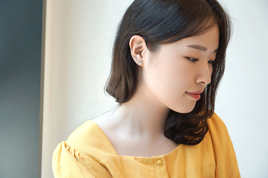 Diamond Cutting 14k Cubic Earring 4mm, 5mm