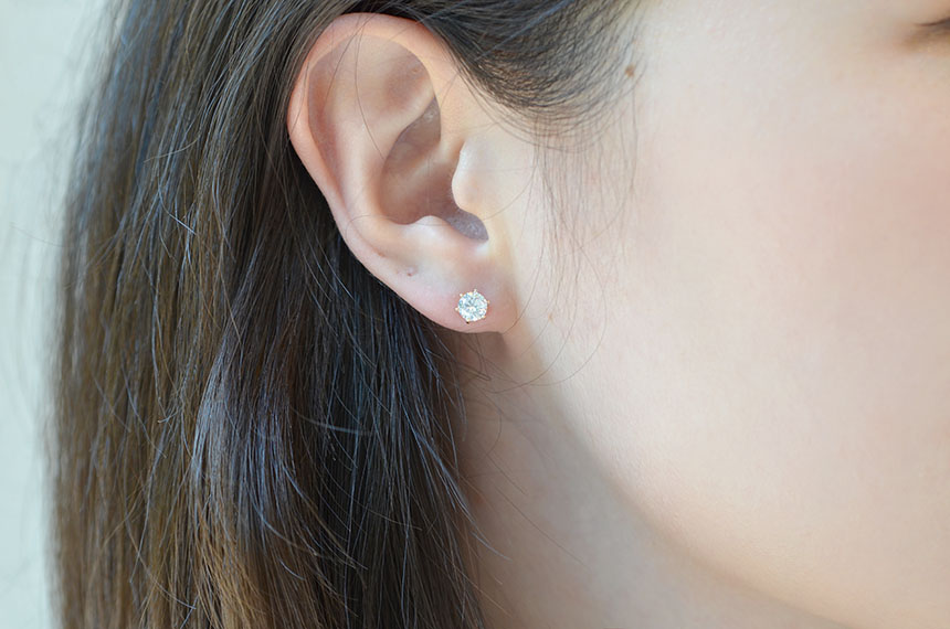 Diamond Cutting 14k Cubic Earring 4mm, 5mm