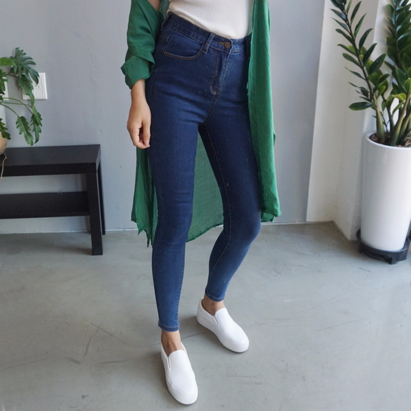 Women Jeans Pants High Waist Roll Up Long Span Ski