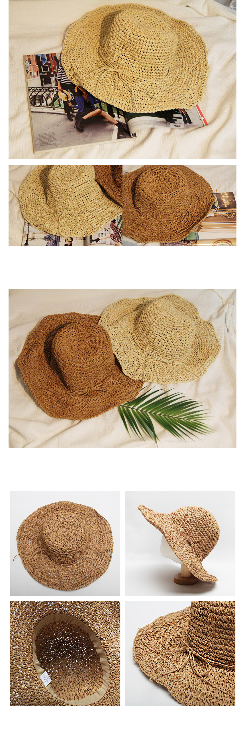 New Women's Hat Natural Ribbon Strap Straw Hat 