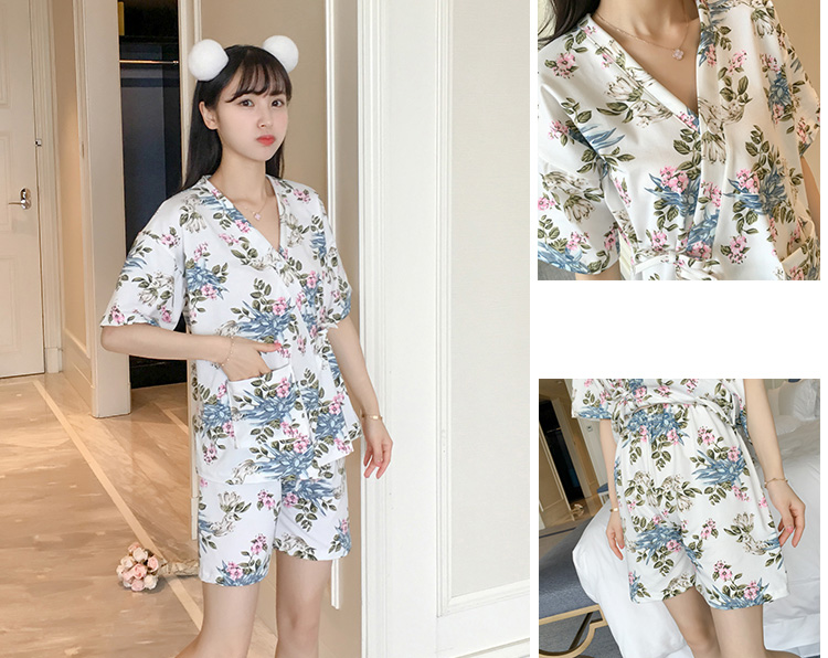 New Yukata pajamas flower short-sleeved pajama set