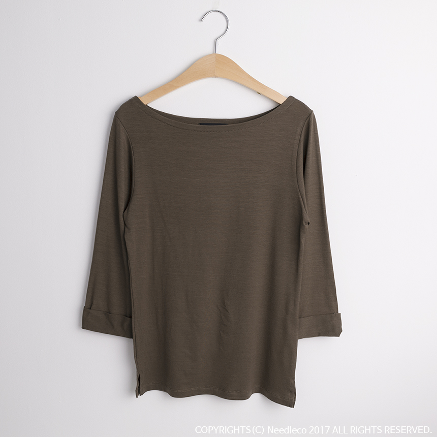 Needle Coat Neck Roll Up 7 Pcs Tencel T-Shirt High