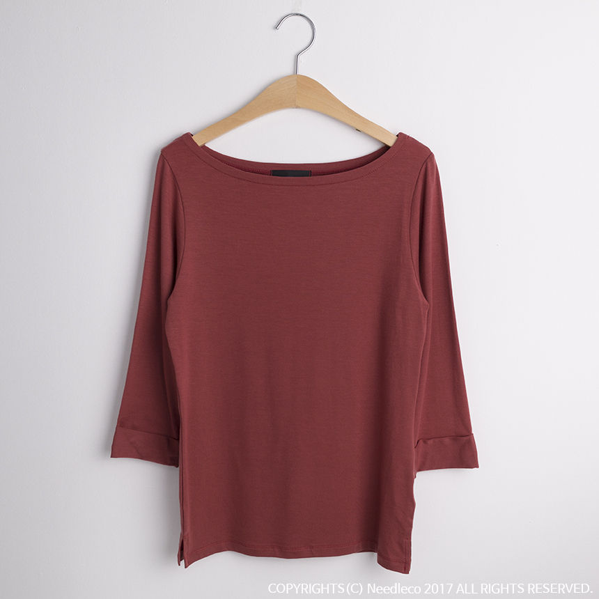 Needle Coat Neck Roll Up 7 Pcs Tencel T-Shirt High