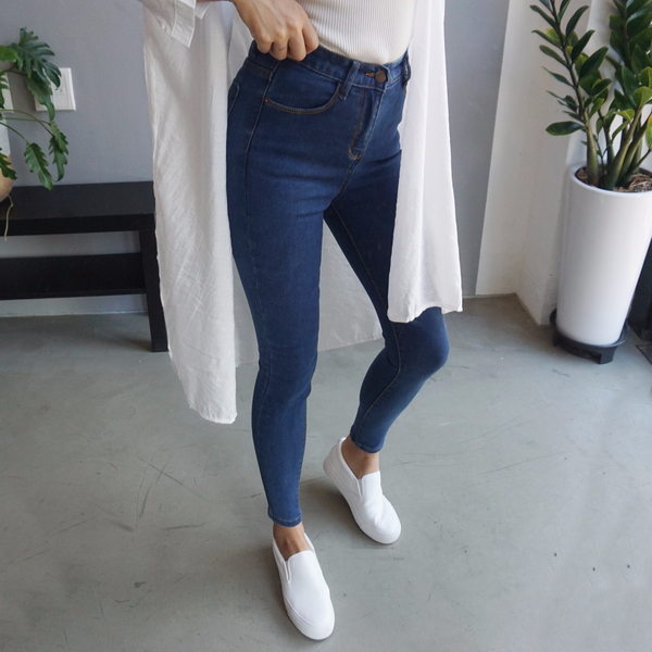 Women Jeans Pants High Waist Roll Up Long Span Ski