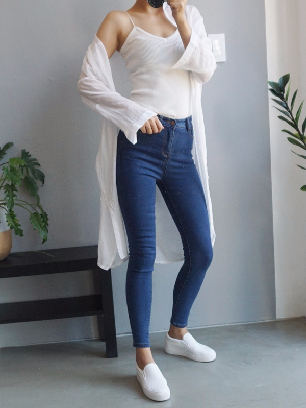 Women Jeans Pants High Waist Roll Up Long Span Ski