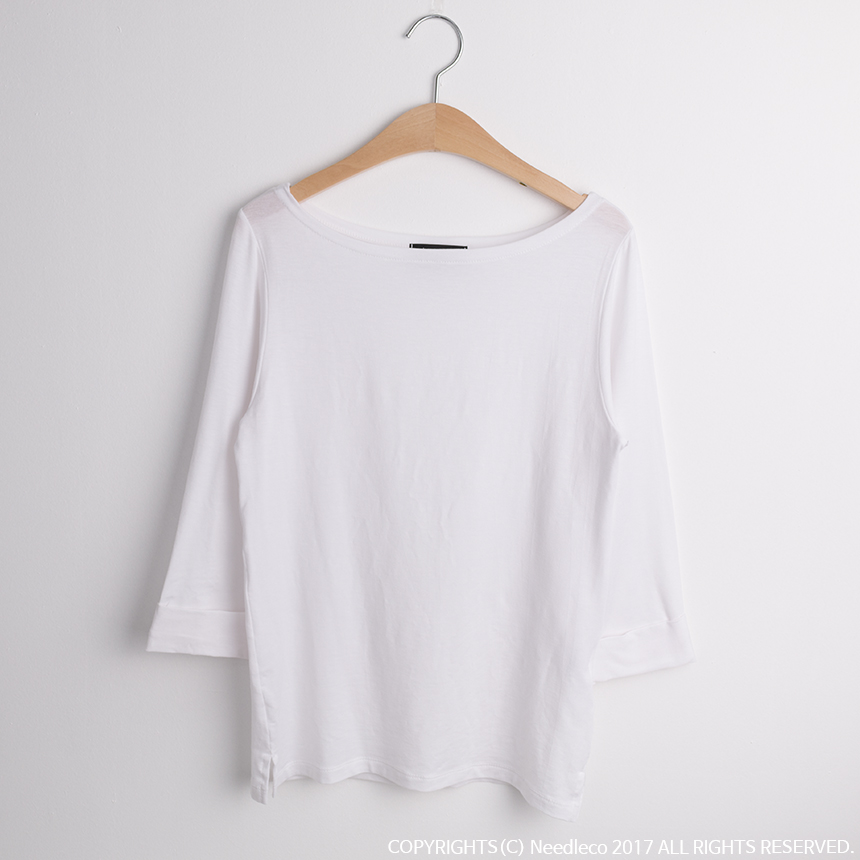 Needle Coat Neck Roll Up 7 Pcs Tencel T-Shirt High