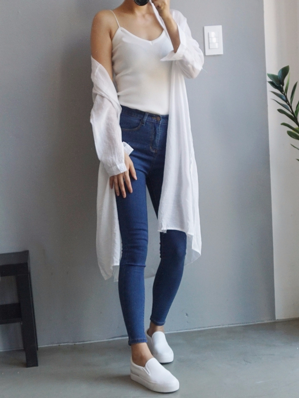 Women Jeans Pants High Waist Roll Up Long Span Ski