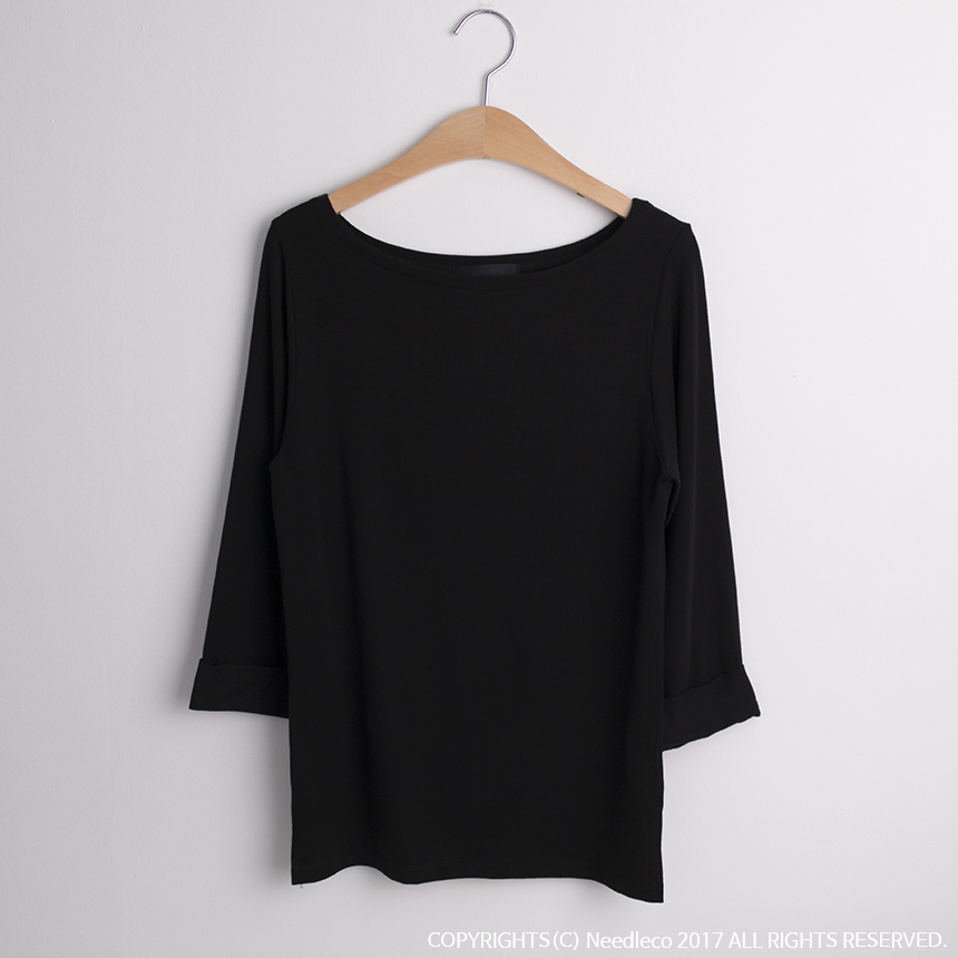 Needle Coat Neck Roll Up 7 Pcs Tencel T-Shirt High