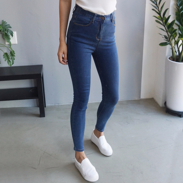 Women Jeans Pants High Waist Roll Up Long Span Ski