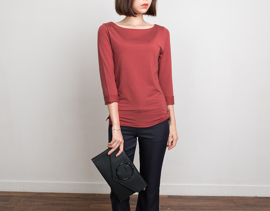 Needle Coat Neck Roll Up 7 Pcs Tencel T-Shirt High