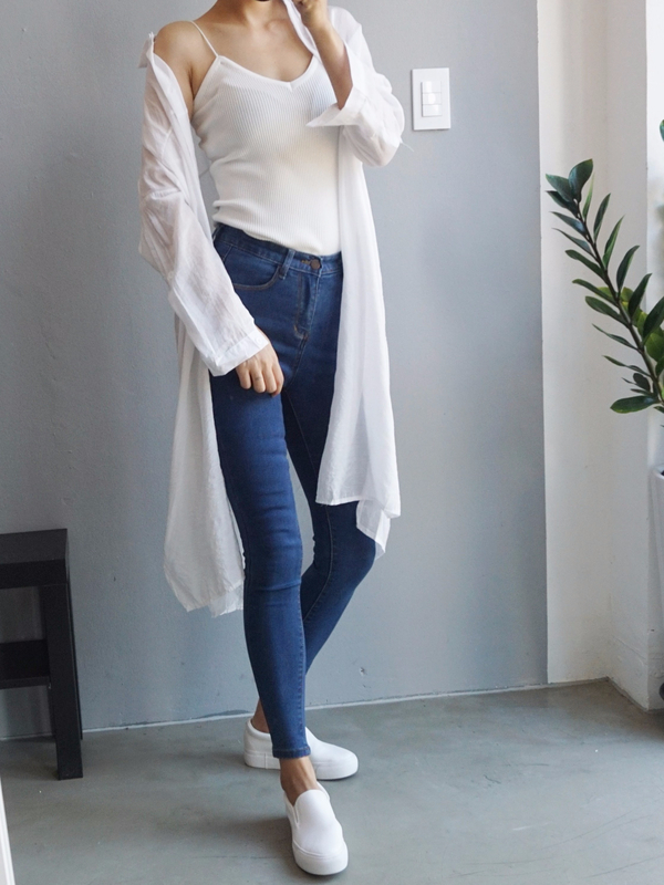 Women Jeans Pants High Waist Roll Up Long Span Ski